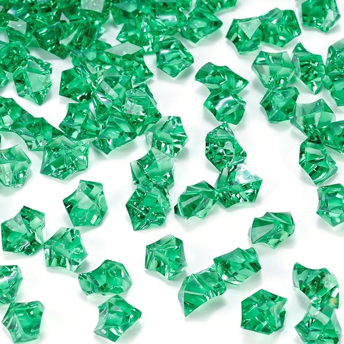 DomeStar 150PCS Fake Ice, Vase Fillers Green Acrylic Fake Diamonds Plastic Gems for Fish Tank Table Scatter Decoration