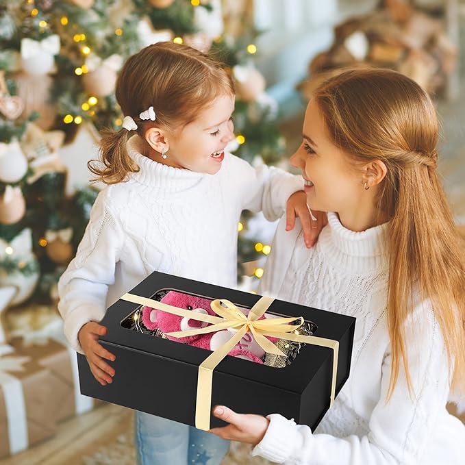 Black Large Gift Boxes with Window, 13.5"x9"x4.3" Bridesmaid Boxe for Gift Giving,Birthday Gift Box with Magnetic,Closure Lid Gift Boxes for Presents,Cute Boxe,Luxury for Gift Packaging,Gift Box for Wrapping Gifts