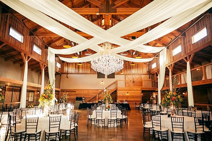 Ivory Ceiling Drapes for Wedding - 5ft x 15ft Sheer Curtain with Romantic Decorations for Party Banquet Ceremony Stage