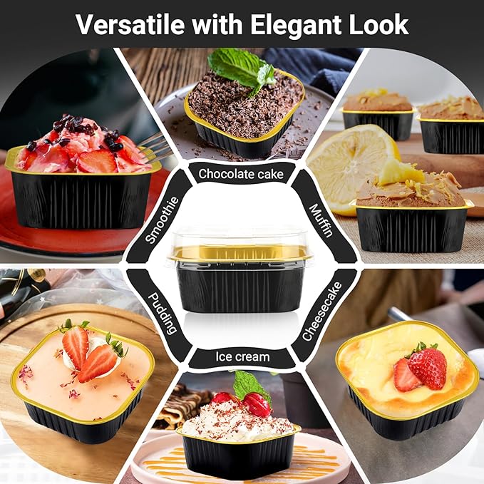 Baking Cups, 10 oz Aluminum Foil, Black and Gold, 100 Count