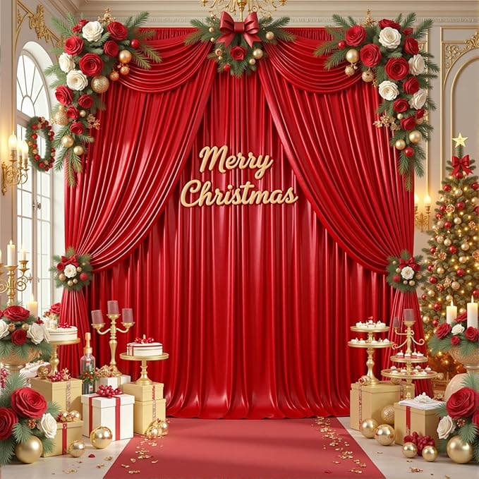 Red Sequin Backdrop Drape, Liquid Metal Sheen, 4 Panels 5x10 FT
