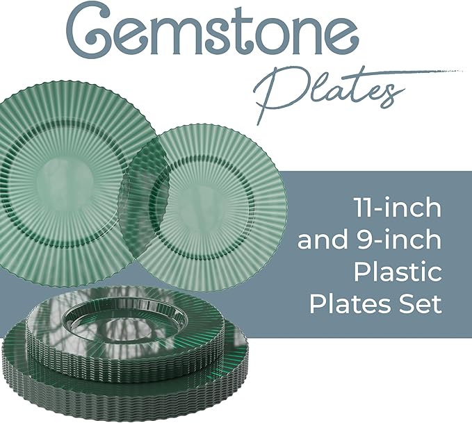 Plastic Party Plates Set, 80 Pieces, 9 and 11 Inch, Emerald