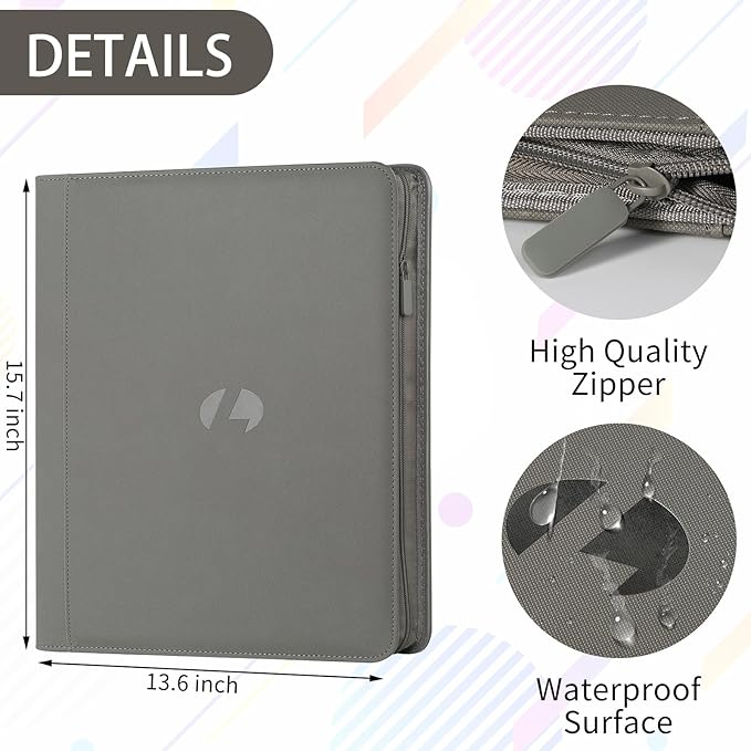 Toploader Binder,Holds 288 Toploaders,9 Pocket Double-Sided Top Loader Binders with Sleeves for 3 x 4'' Toploaders, Card Holder for Trading Cards or Sports Cards (Grey)