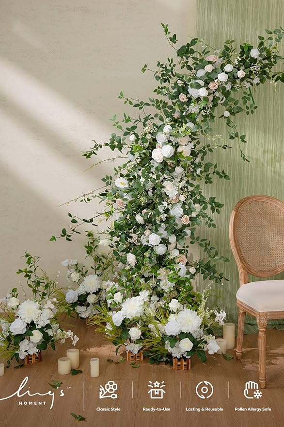 Artificial Flower Garland 6 Ft Eucalyptus Table Runner in White and Olive