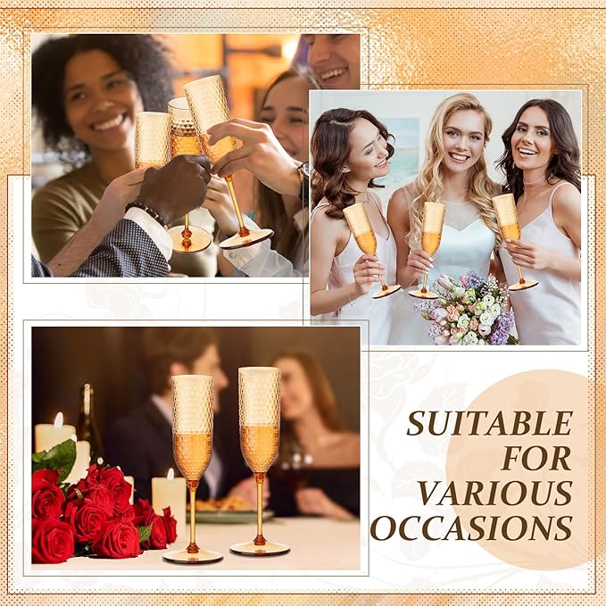 Champagne Glasses, 24 Pack 5.5 oz Plastic Flutes with Removable Stems