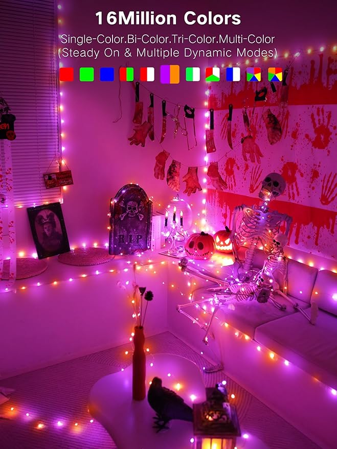 Indoor String Lights, 200 LED RGB Silver Wire with Voice and App Control