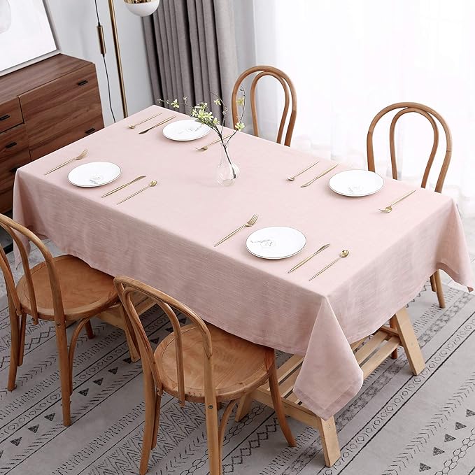 maxmill Lux Faux Linen Tablecloth with Slubby Yarn Textured Weaves Wrinkle Resistant Anti-Shrink Soft Table Cloth for Kitchen Dining Restaurant Tabletop Rectangle 60 x 120 Inch Blush