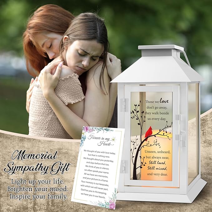 Decorative Memorial Candle Lantern, 14.2 Inch Flameless LED, Cardinal Design