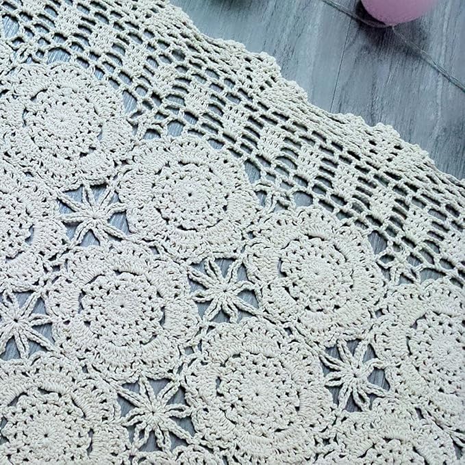Cotton Handmade Crochet lace Table Runners Rectangular Tablecloth Doilies Doily Table Dresser Scarf Décor,19x23Inch,Beige