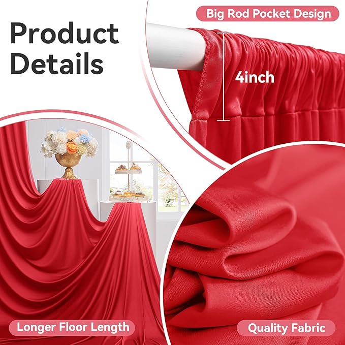 20ftx14FT Wrinkle Free Red Backdrop Curtain, 4 Panels 14FT Height Red Wedding Backdrop Drapes, Silky Polyester Back Drop Cloth for Birthday Photography Background Party Backdrop Draping