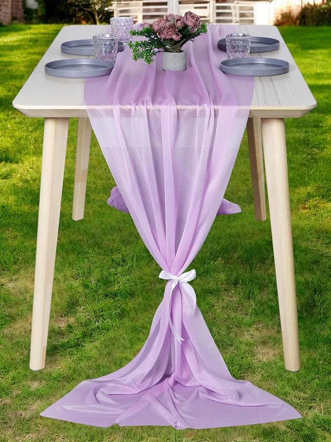 MDS Halloween Chiffon Table Runner - 12 Pack, 29 x 170 Inches, 14ft Each - Sheer Spooky Table Runners for Haunted House Parties, Trick-or-Treat Tables, Witchy Décor, Wedding & Events - Orchid