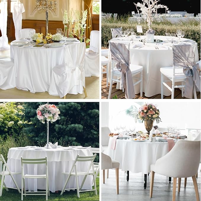 Round Tablecloth 6 Pack 108 Inch White Tablecloths Washable Decorative Linen Polyester Table Clothes Cover for Dining Table Banquets Buffet Parties and Wedding