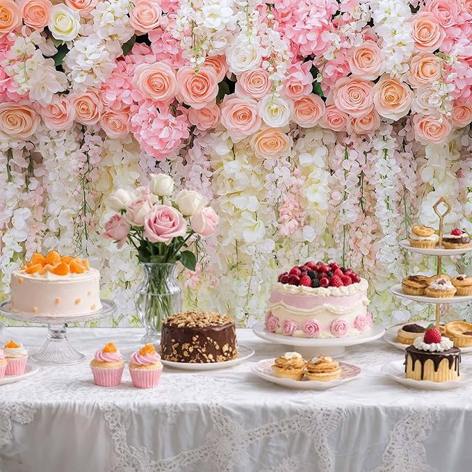 10x8ft Pink Rose Flower Wedding Photography Backdrop Spring Floral Photography Backdrop Valentine's Day Mother's Day Girl Birthday Baby Shower Wedding Bridal Party Banner Photo Booth Props Background