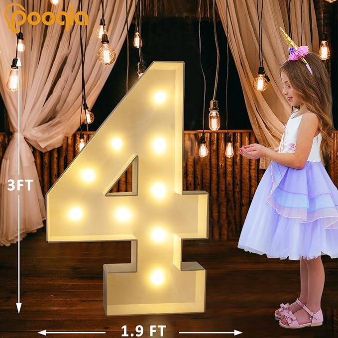 Party Decorations: 3 Ft Light-Up Mosaic Number with Adjustable White LED Lights