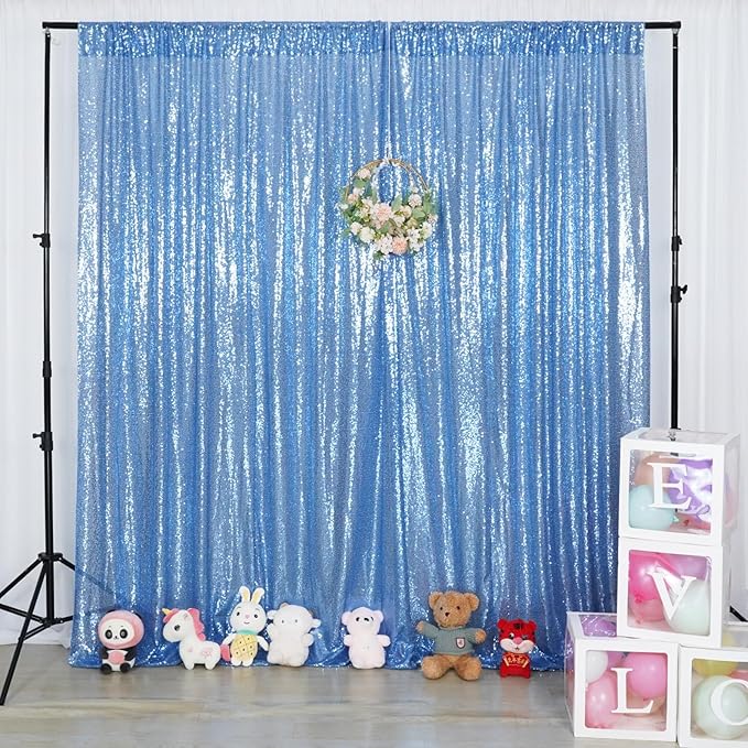 Poise3EHome Blue Sequin Backdrop,10FT x 10FT Sequin Photography Backdrop Curtain for Party Decoration, Baby Blue