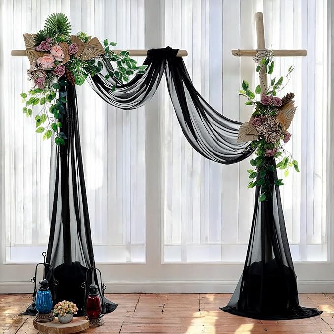 MDS Halloween Chiffon Draping Fabric - 1 Panel, 30" Wide x 30ft Long - Sheer Spooky Arbor & Canopy Drapery for Haunted House Backdrops, Party Ceilings, DIY Costumes & Themed Events - Black
