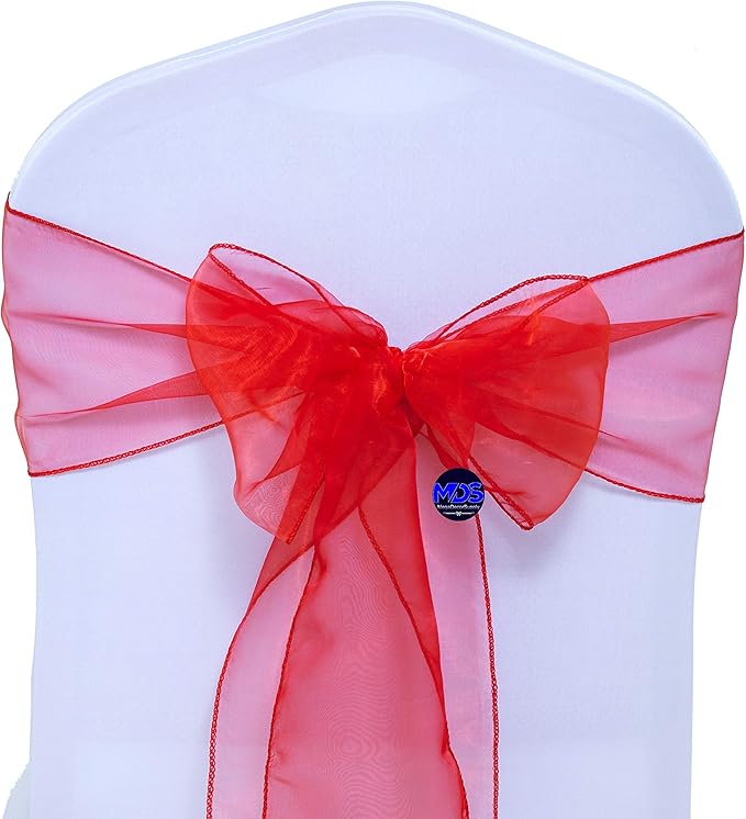 MDS Pack of 250 PCS Organza Chair Sashes Wider Dining Chair Bows Ribbon Tie Back for Wedding Party Birthday Bridal Shower Reception Event Banquet Home Chair Cover Decoration - Red