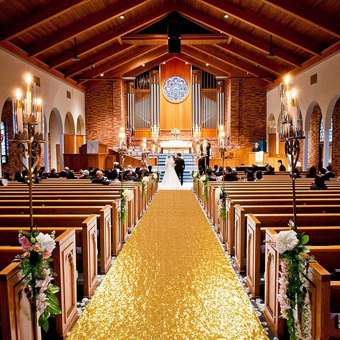Aisle Runners 4 ft x 10 ft Gold Sequin Wedding Runner, Indoor/Outdoor