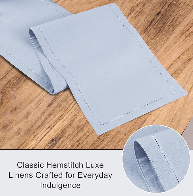 Ruvanti Linen Table Runner 90 Inches, Classic Hemstitch, Washable, Reusable, Non-Slipping, Stain Resistant- Perfect for Parties, Weddings, Dinners, Thanksgiving, Christmas, Indoor use – Arctic Ice