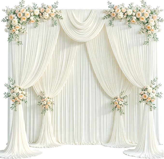 Backdrop Curtain Set, 10 Panels, Ivory Wrinkle-Free Fabric, 5x12 Ft