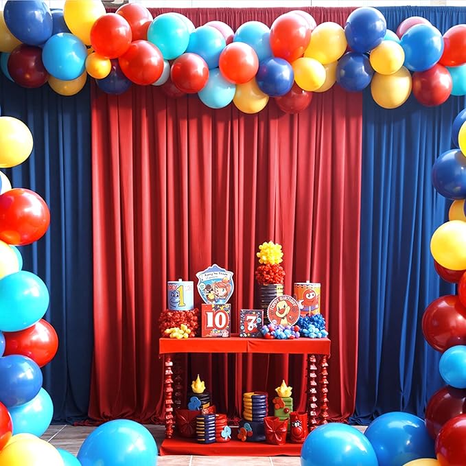 50×14ft Wrinkle Free Red Backdrop Curtain for Wedding Parties,10 Panels 5×14ft Height Soft Silky Polyester Backdrop Drapes Photo Back Ddrop Curtains for Events Photography Christmas Background Cloth