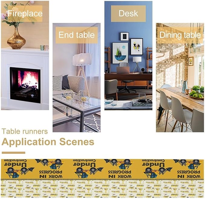 Cartoon Car Table Runner,Boys Kids Construction Vehicles Truck Yellow Print Tablecloth Burlap for Hotel Indoors Outdoor Dining Room Kitchen Home Decor,W13X L90 in