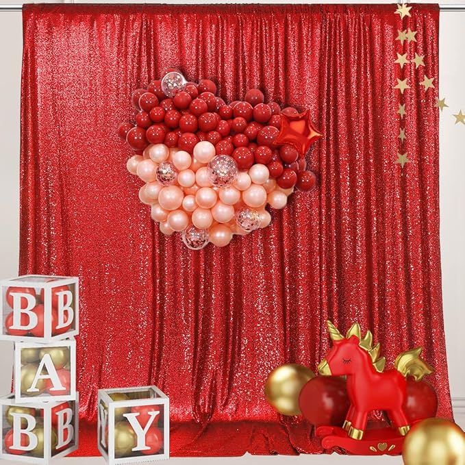 Backdrop Curtain, Dark Red Sequin, 6 x 6 Ft for Weddings