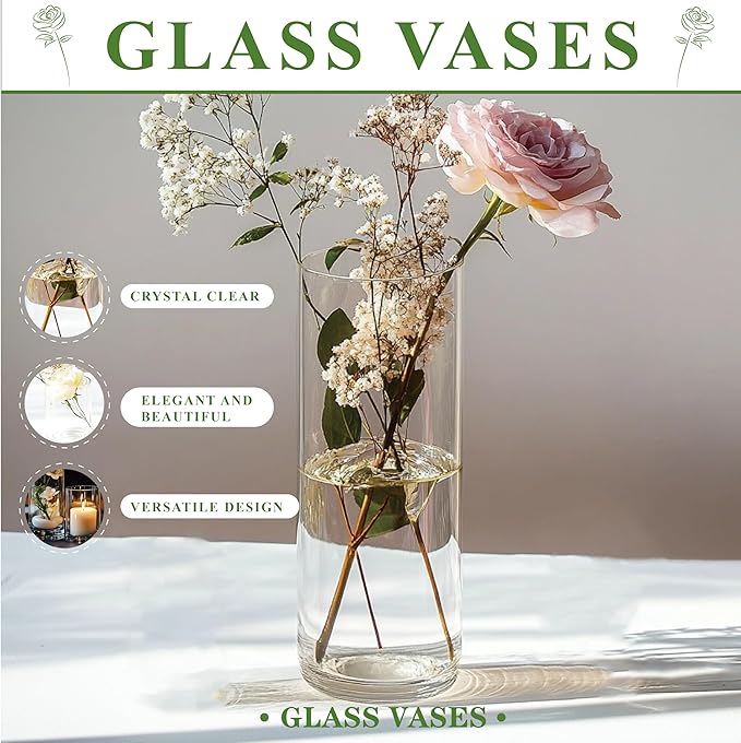30pcs Glass Cylinder Vase for Centerpieces, 6,8,10,10,12 inch Tall Big Clear Flower Vase Bulk Floating Candle Holder for Wedding Table Home Décor and Party