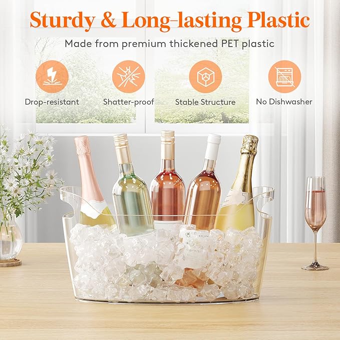 Lifewit Large 6.5L Ice Bucket for Parties, Portable Drink Bucket for Cocktail Bar, Plastic Champagne Cooler for Beverage/Wine/Beer/Juice, Mimosa Bar Supplies Chiller Tub with Scoop