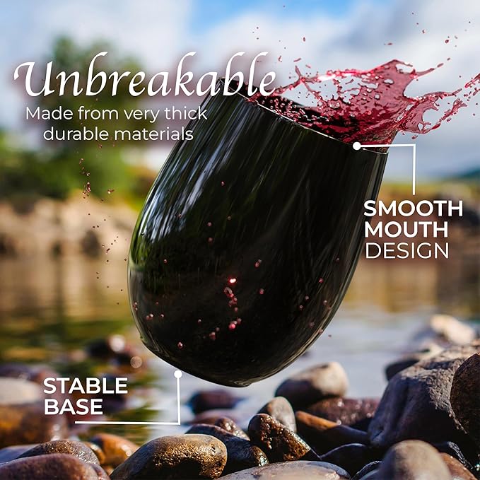 Stemware: Unbreakable Stemless Plastic Wine Glasses, 48 Count, 12 oz