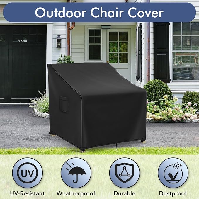 Patio Furniture Covers Waterproof for Chairs, Lawn Outdoor Chair Covers 2 Pack, Patio Chair Covers for Outdoor Furniture Fits up to 33W x 34D x 31H inches, Black