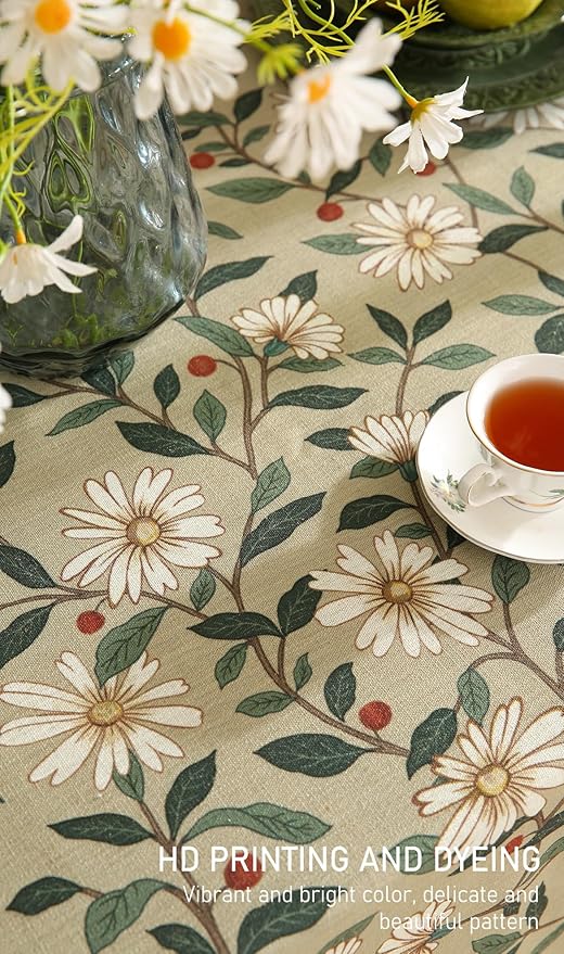 Square Tablecloth 67 x 67 Inch Linen Blend with Floral Design