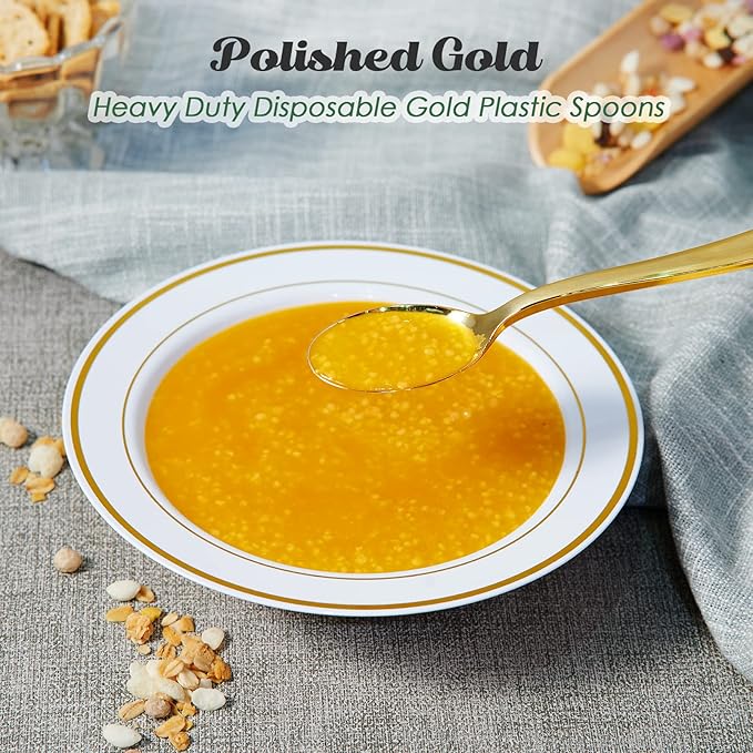 Gold Plastic Party Spoons, 300 Count, 6.8 Inch Disposable