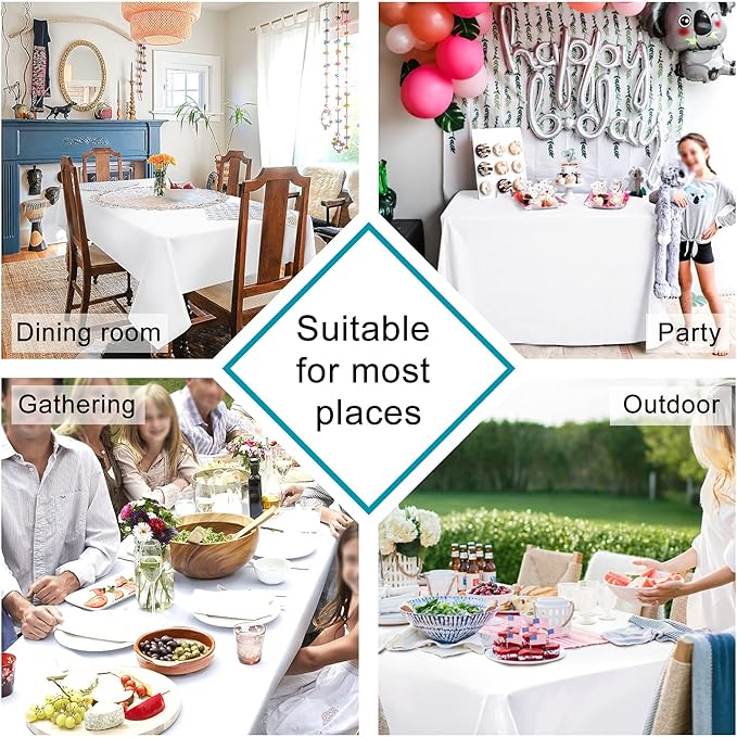 Hiasan 2 Pieces White Square Tablecloth - Waterproof and Spillproof Restaurant Washable Polyester Table Cloth for Dining Room, 60 x 60 Inch