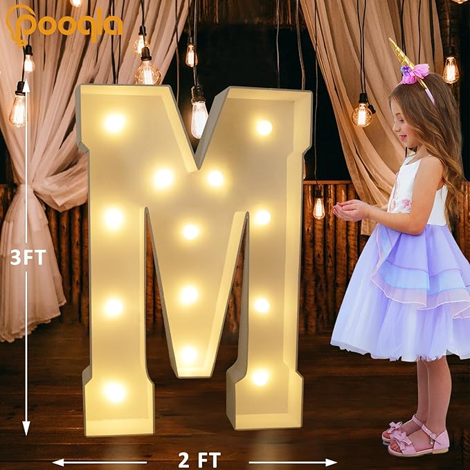 Marquee Letter Decorations: 3FT Light Up Letter M, Warm or Cool White LED