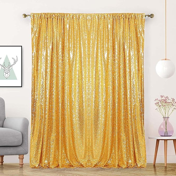 Sequin Backdrop Curtain, 10 x 10 Ft Gold Glitter Panel