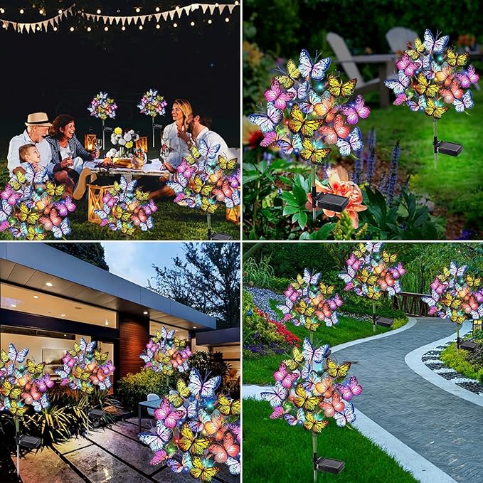 String Lights with Butterfly Solar Stakes, 8 Pack, Multicolor LED