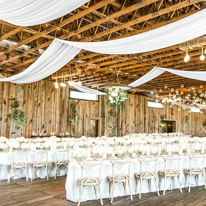 6 Panels White Ceiling Drapes for Wedding, 5ftx30ft Ceiling Drapes Cheesecloth Sheer Fabric Curtain Wedding Arch Draping Fabric Romantic Ceiling Decorations for Wedding Party Ceremony Stage