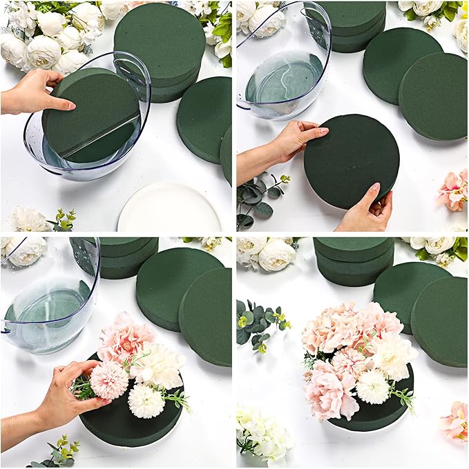 Frienda 6 Pieces Floral Foam Blocks for Artificial Flowers,Thanksgiving Christmas Party Supplies, Dry & Wet Floral Foam Round Kit for Flower Arrangement Wedding Decoration(8 x 1.57 Inch)