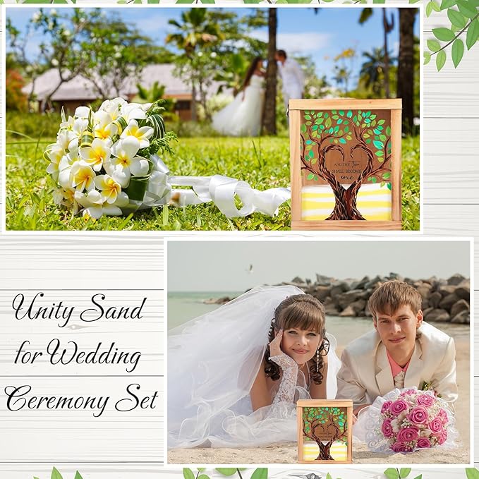 Wedding Sand Ceremony Vases Set with Wooden Shadow Box, White and Yellow Sand