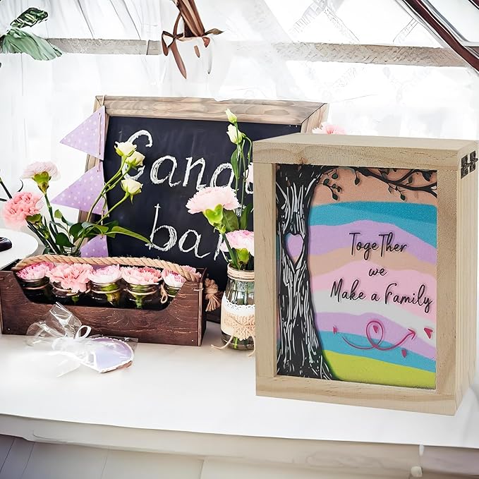 Wedding Sand Ceremony Vase Set with Wooden Box and 6 Colors of Sand