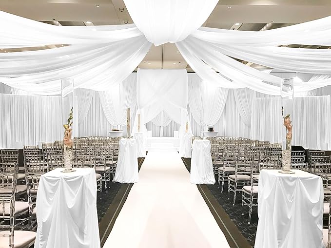6 Panels White Ceiling Drapes for Wedding, 5ftx30ft Ceiling Drapes Cheesecloth Sheer Fabric Curtain Wedding Arch Draping Fabric Romantic Ceiling Decorations for Wedding Party Ceremony Stage