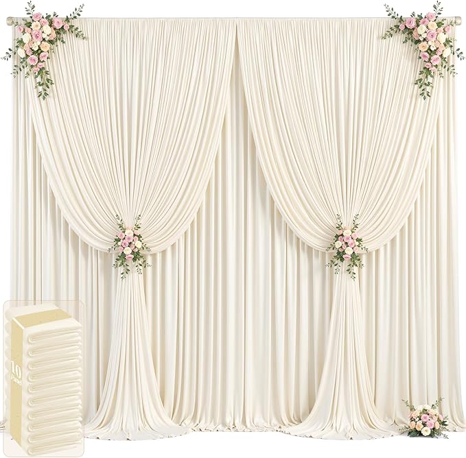 Champagne Backdrop Curtain Set, 5x12 ft, 10 Panels, Wrinkle Free Fabric