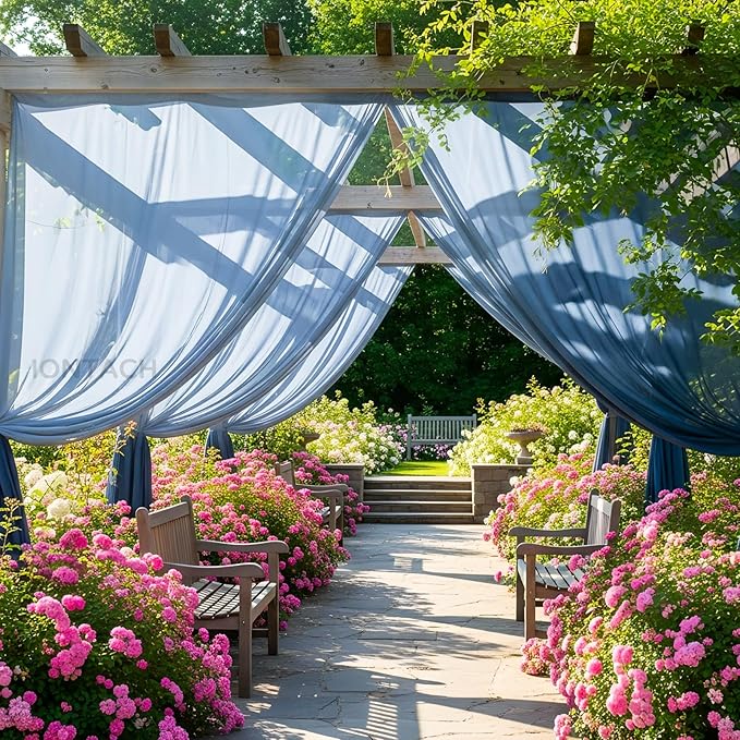 Wedding Arch Draping Fabric 29" x 19Ft Sheer Drapes for Backdrop Wedding Ceremony Reception Ceiling Decor Curtain Baby Bridal Shower Decoration (Dusty Blue, 3 Panels)