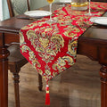 Burgundy Chenille Table Runner Embellished Jacquard with Gold Flower 13"x98" Christmas Deluxe Decor