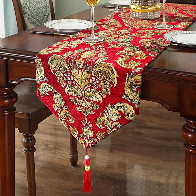 Christmas Red Chenille Table Runner for Center Decoration(13x60inch)