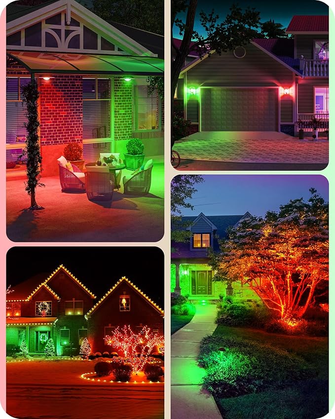 Red and Green PAR38 LED Flood Bulbs, Dimmable, IP65 Waterproof, E26 Base