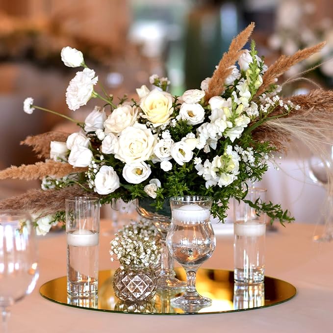Thyle 12 Pcs 10 Inch Acrylic Round Mirrors for Tables Centerpieces Circle Mirrors Candle Plates for Wall Wedding Table Centerpieces for Baby Shower Party, Thickness 1 mm (Gold)