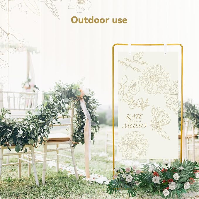 Easel Sign Stand, Gold Metal Adjustable Welcome Sign Holder with Hanging Straps