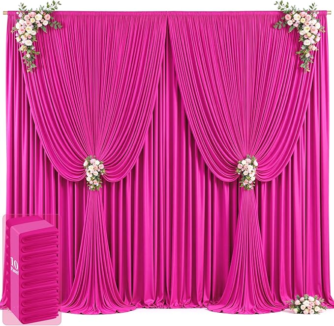 Hot Pink Backdrop Curtains, 10 Panels 5 x 12 ft Wrinkle-Free